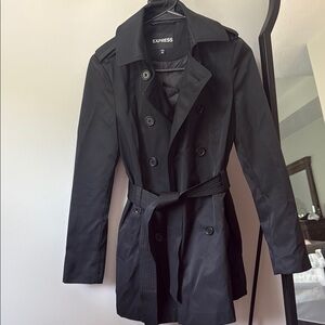 Express Black Trench Coat with Belted Waist